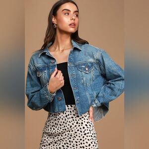 Free People We The Free Amelia Slouchy Trucker Jacket Medium Wash Size L